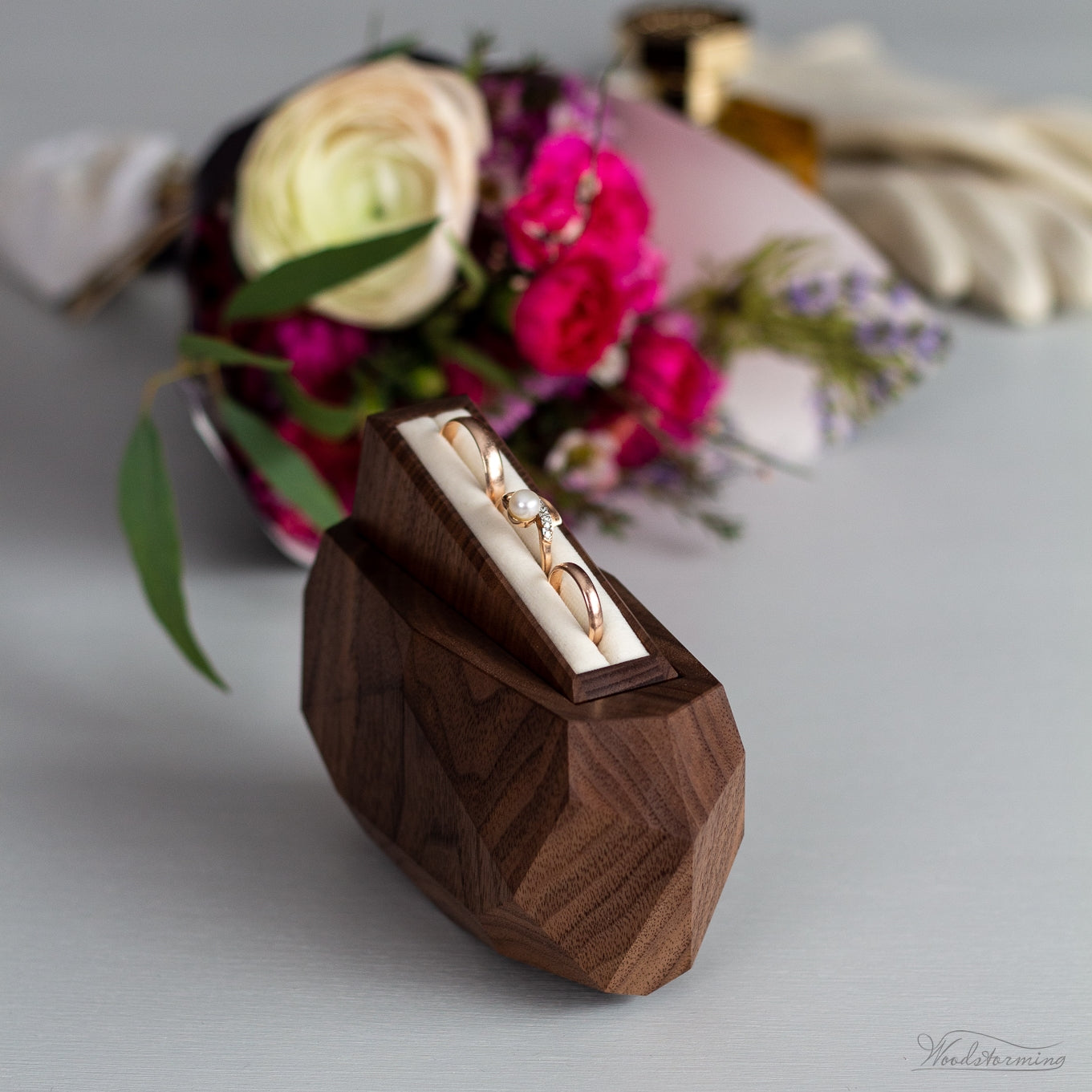 Rustic ring bearer box, wooden faceted wedding ring box, ring box for wedding ceremony by Woodstorming