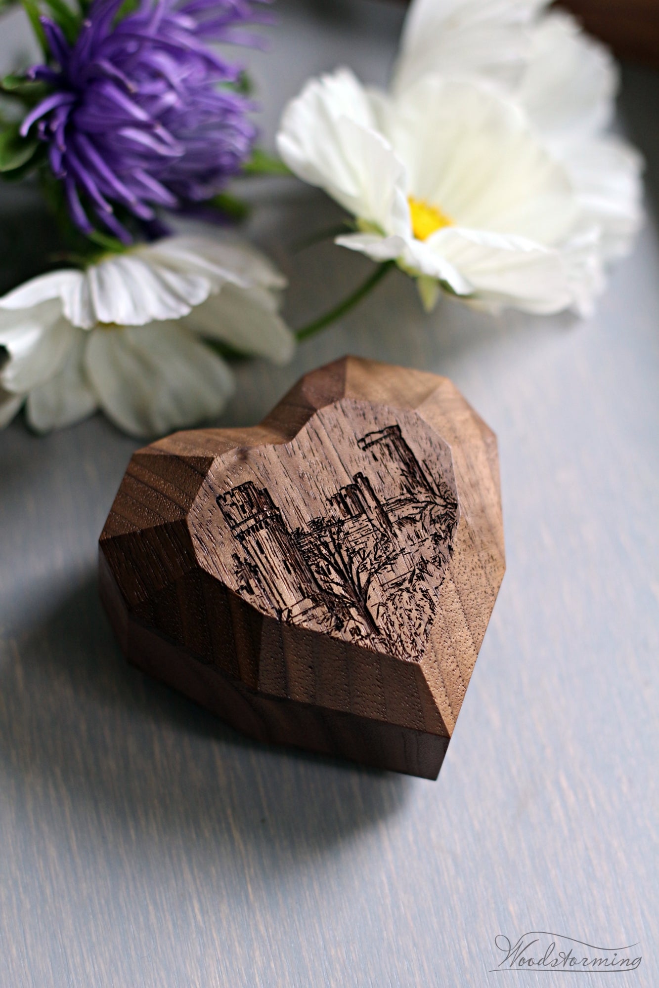 Heart shape proposal ring box, handmade ring display box by Woodstorming