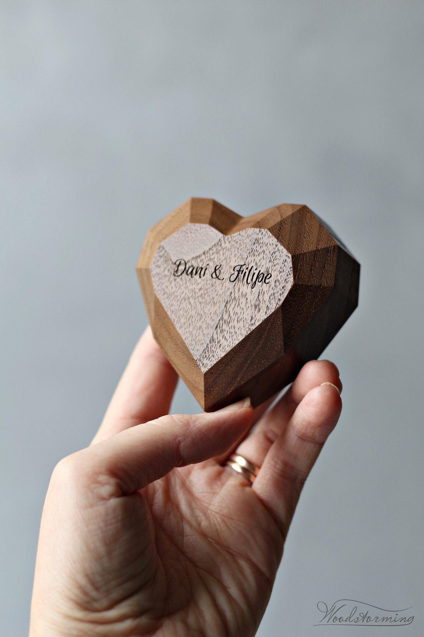 Heart shape proposal ring box, handmade ring display box by Woodstorming