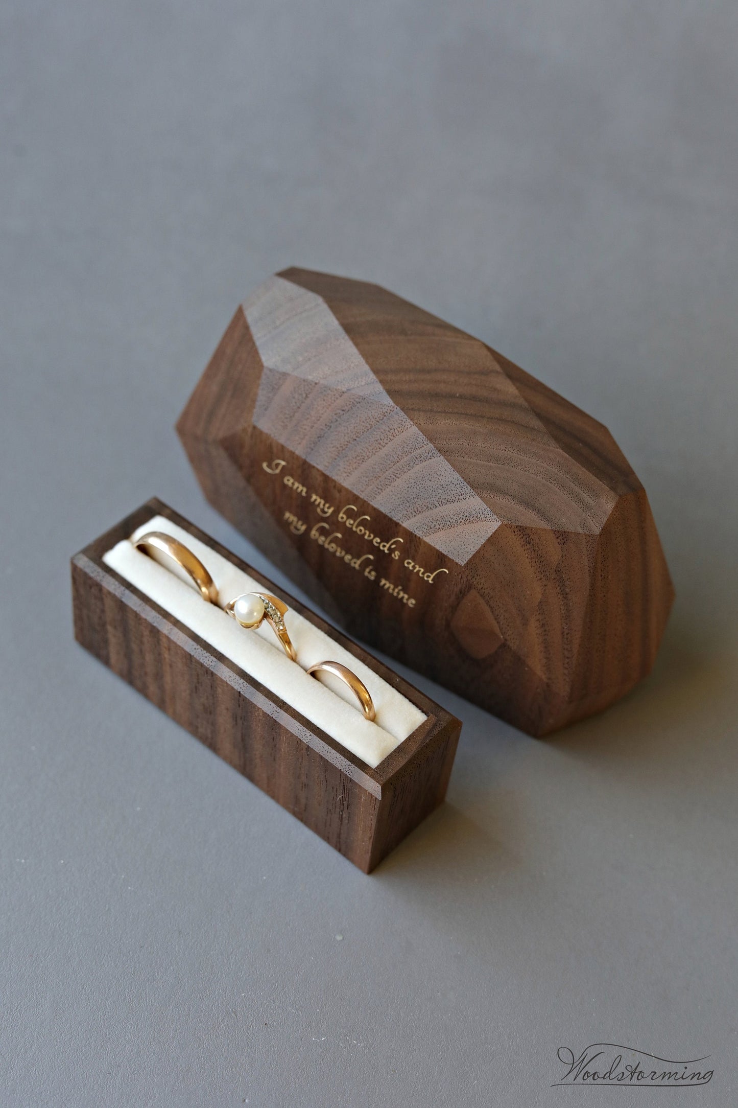 Rustic ring bearer box, wooden faceted wedding ring box, ring box for wedding ceremony by Woodstorming
