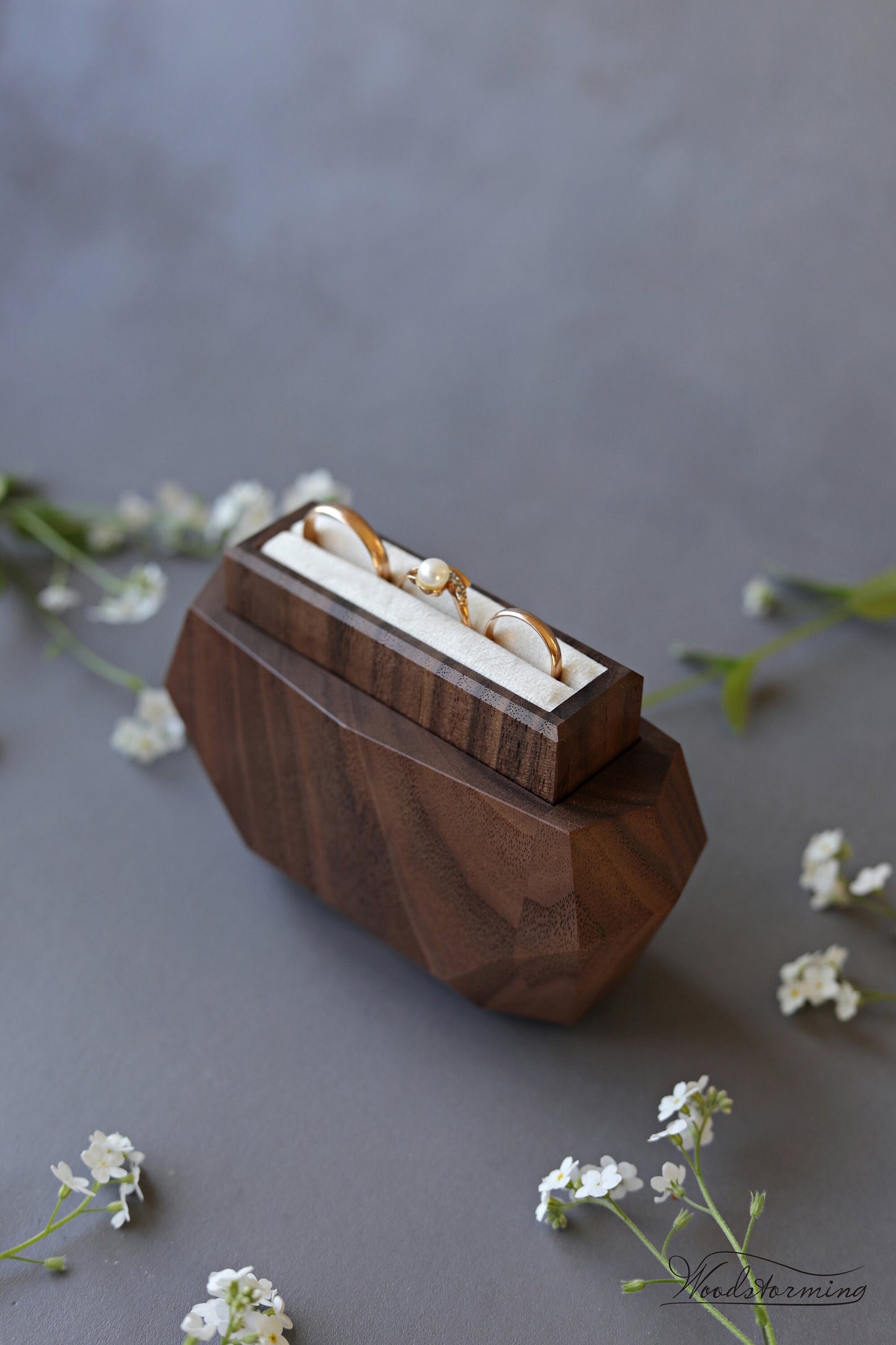 Rustic ring bearer box, wooden faceted wedding ring box, ring box for wedding ceremony by Woodstorming