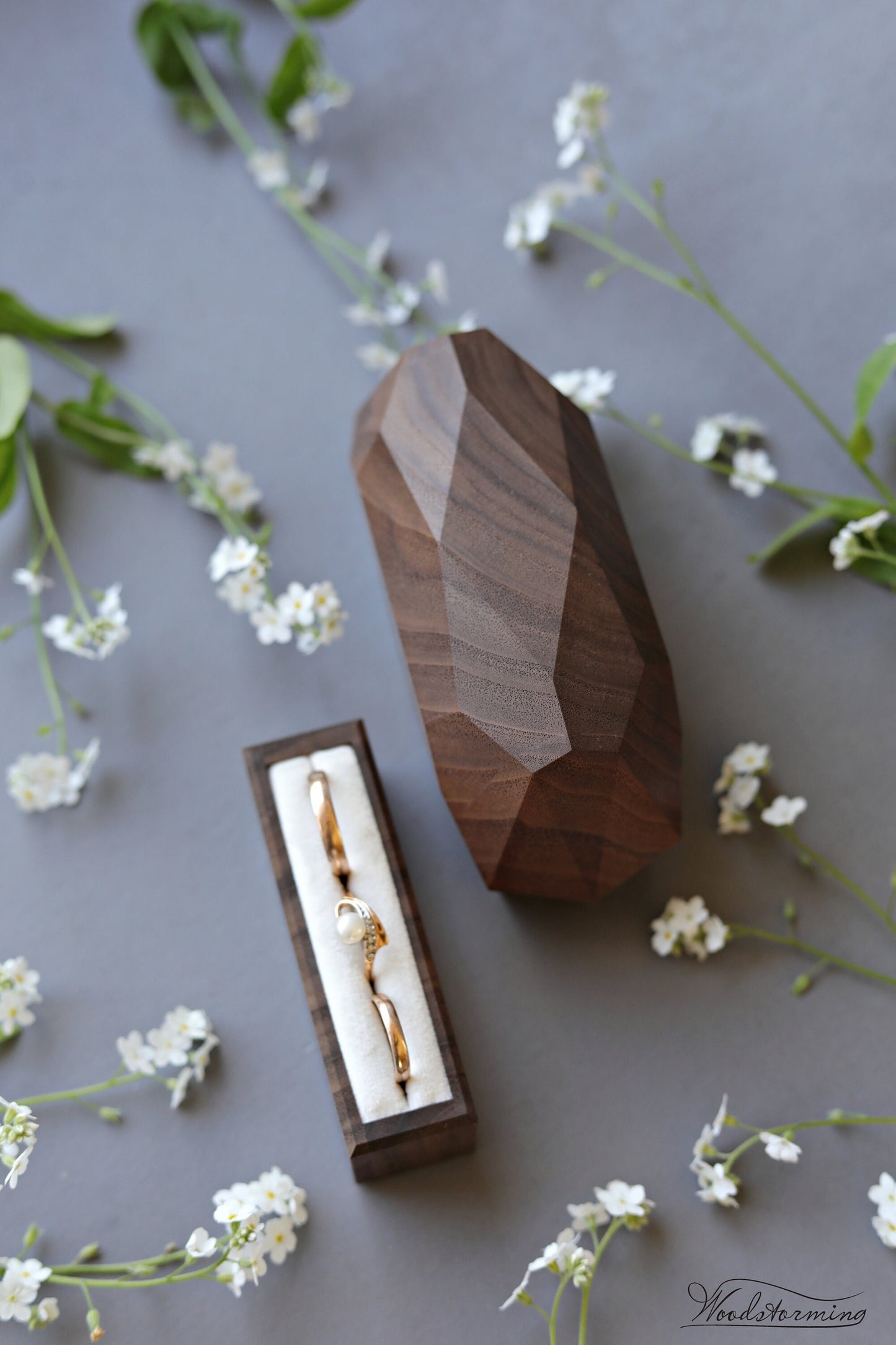 Rustic ring bearer box, wooden faceted wedding ring box, ring box for wedding ceremony by Woodstorming