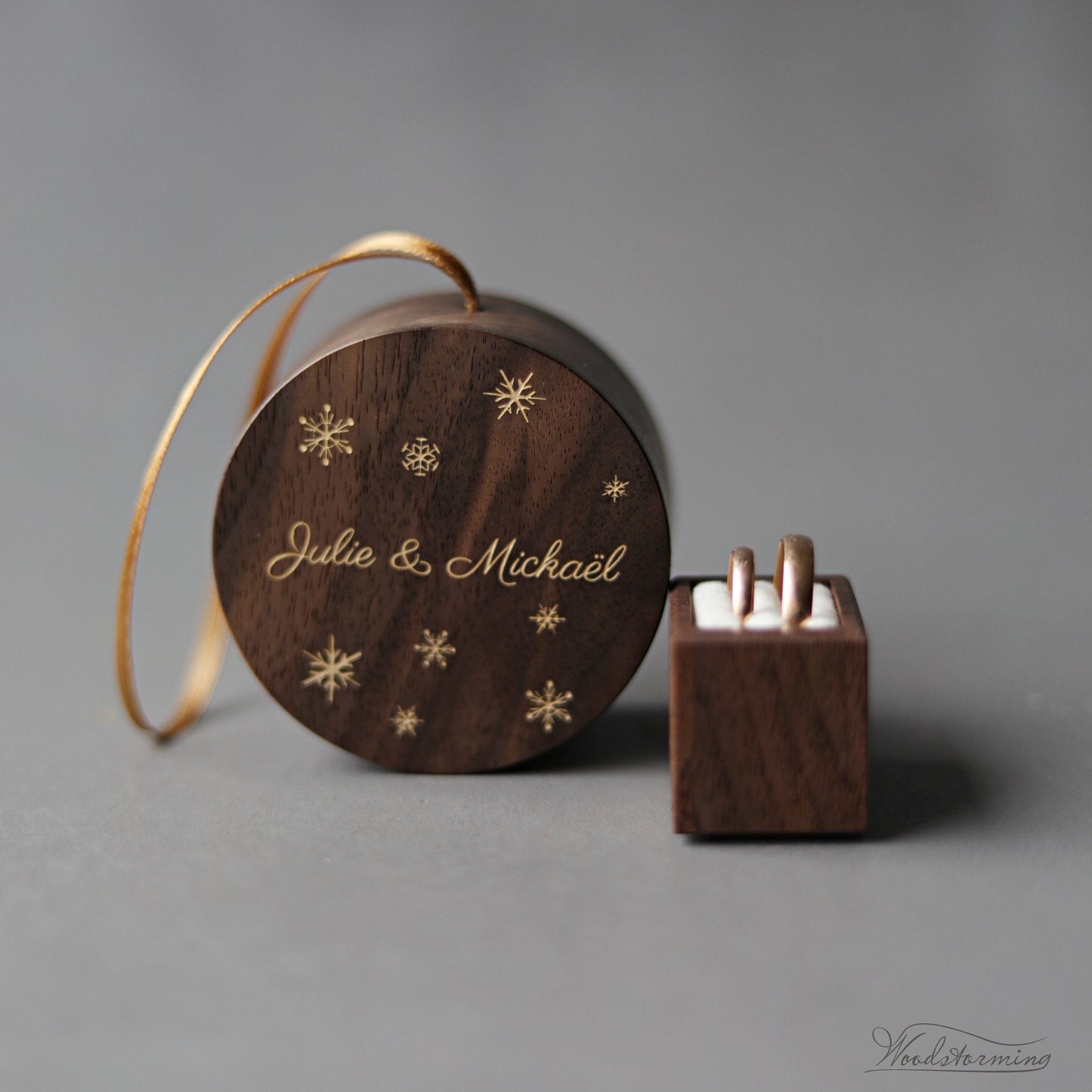 Double ring box, Christmas ornament ring box, Winter wedding ring box, Christmas tree ornament, keepsake wedding ring holder Woodstorming