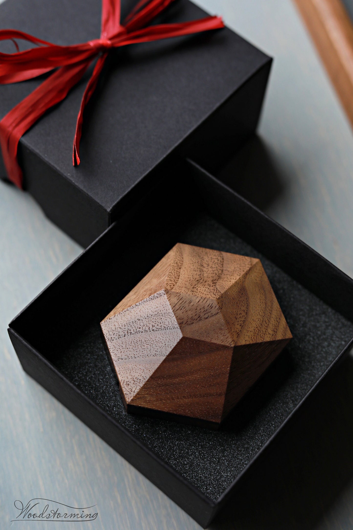 Wood engagement ring box - unique rotating ring box - small ring display box by Woodstorming