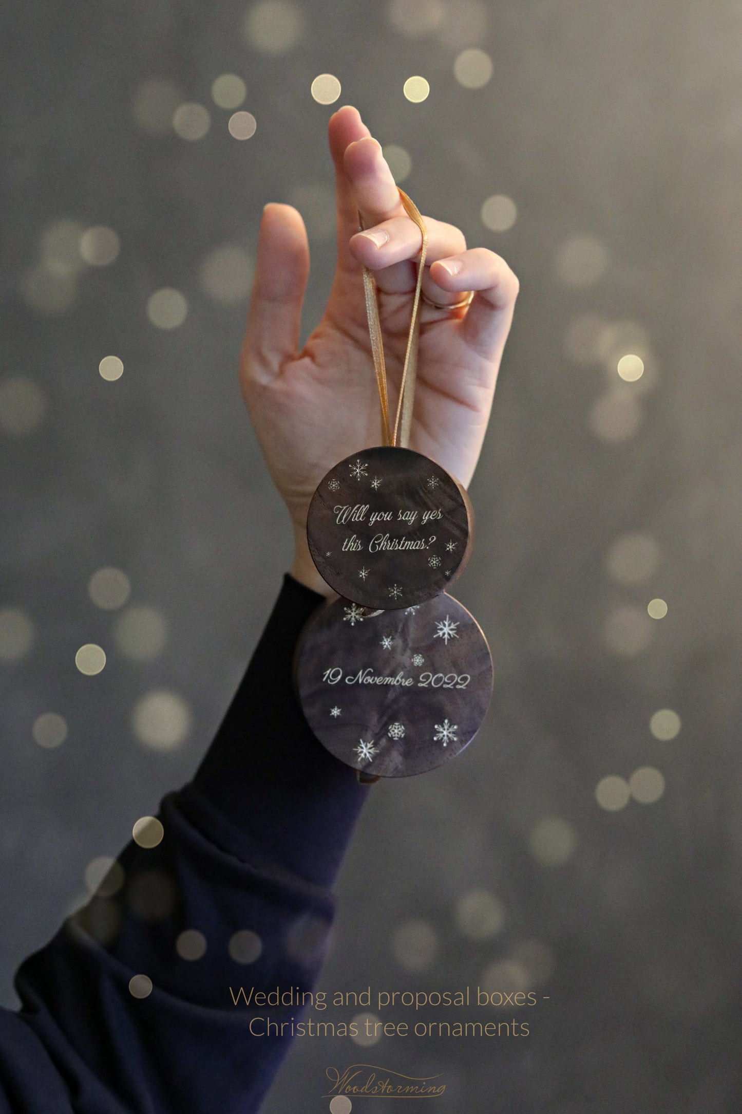 Double ring box, Christmas ornament ring box, Winter wedding ring box, Christmas tree ornament, keepsake wedding ring holder Woodstorming