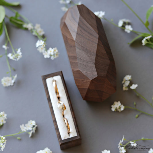 Rustic ring bearer box, wooden faceted wedding ring box, ring box for wedding ceremony by Woodstorming