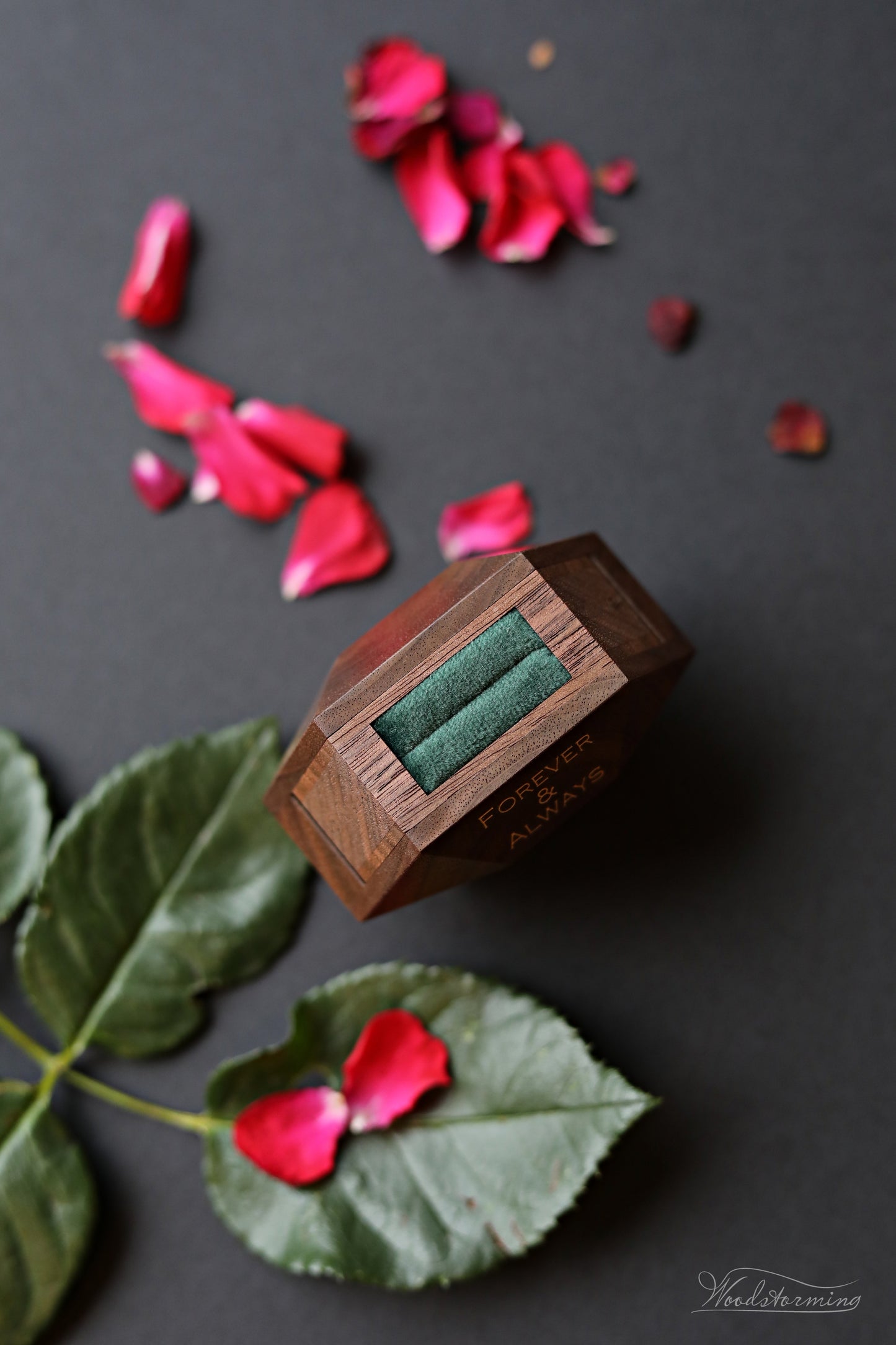 Unique handmade wooden rotating ring box - small ring display by Woodstorming