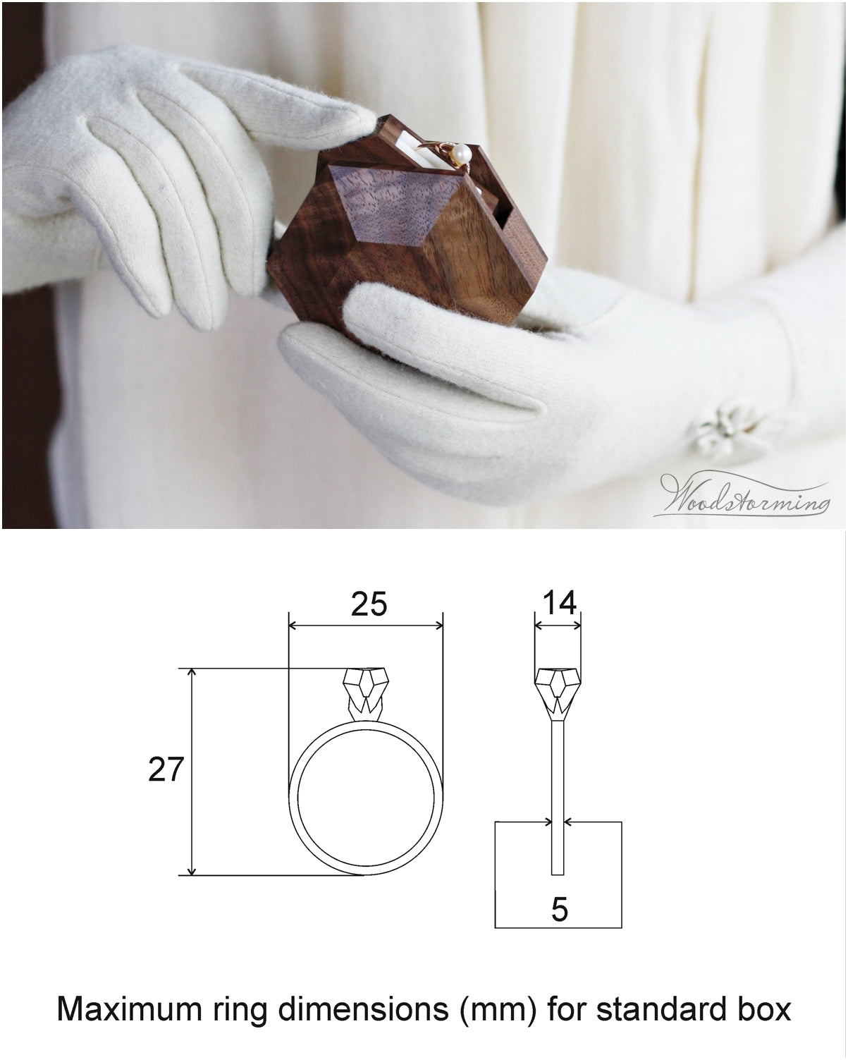 Hexagon proposal ring box, modern rotating minimalist ring display by Woodstorming