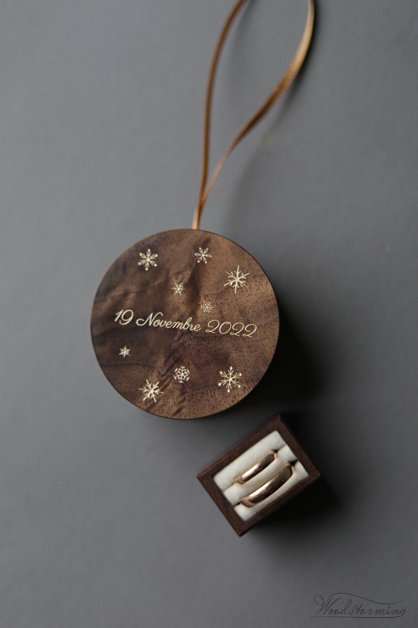 Double ring box, Christmas ornament ring box, Winter wedding ring box, Christmas tree ornament, keepsake wedding ring holder Woodstorming