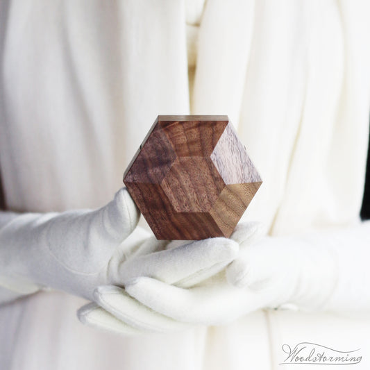 Hexagon proposal ring box, modern rotating minimalist ring display by Woodstorming