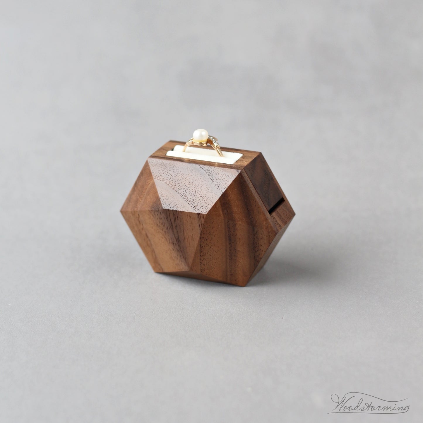Unique handmade wooden rotating ring box - small ring display by Woodstorming