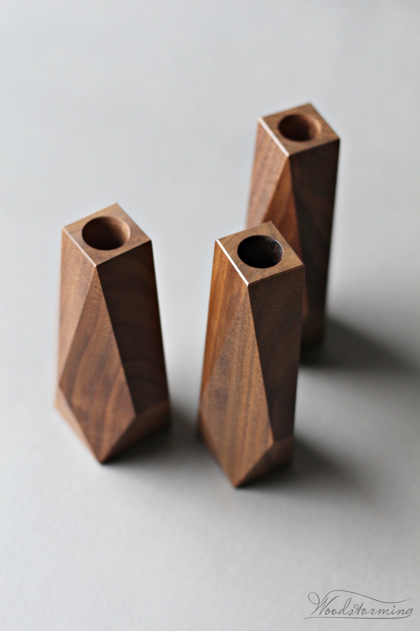 Handcrafted faceted wood vases - set of 3