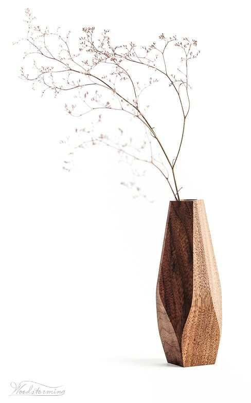 Wavy wood vase, minimalist flower vase by Woodstorming