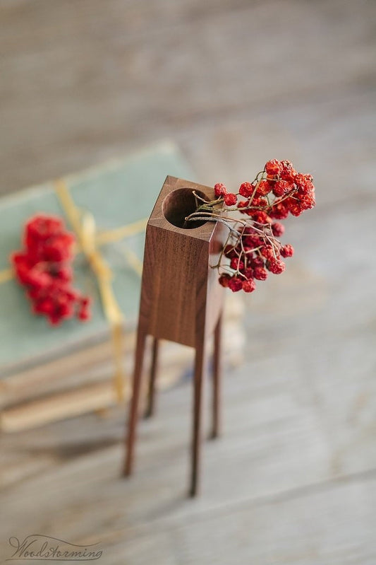 Modern minimalist wood vase for home decor, dry flower vase and interior accent