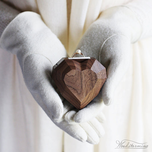 Heart shape proposal ring box, handmade ring display box by Woodstorming