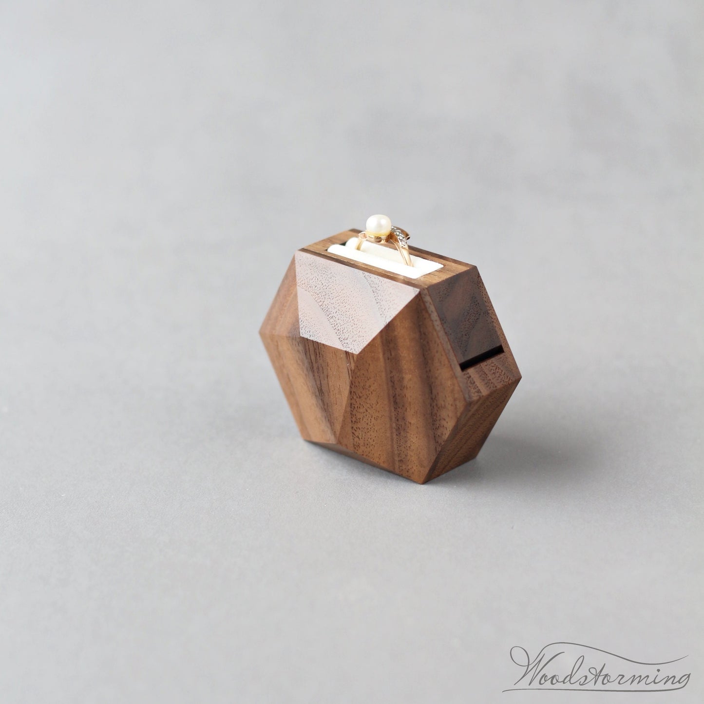 Unique handmade wooden rotating ring box - small ring display by Woodstorming