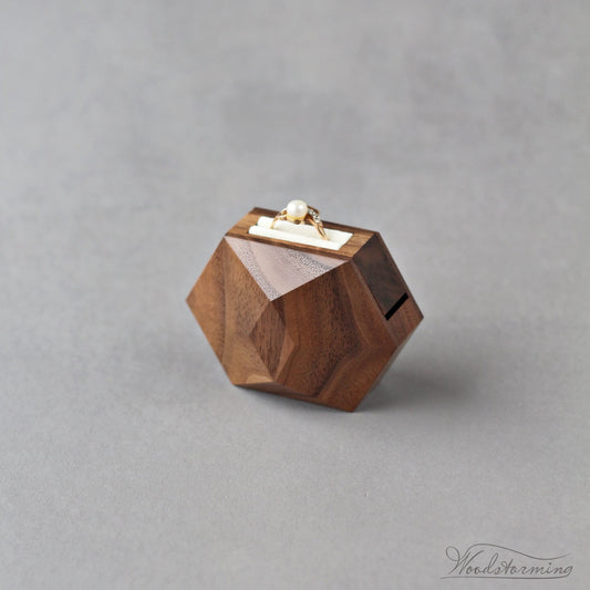 Wood engagement ring box - unique rotating ring box - small ring display box by Woodstorming
