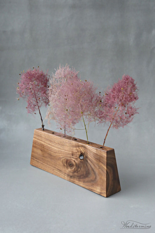 Wooden vase for interior decor, unique minimalist dry plants display
