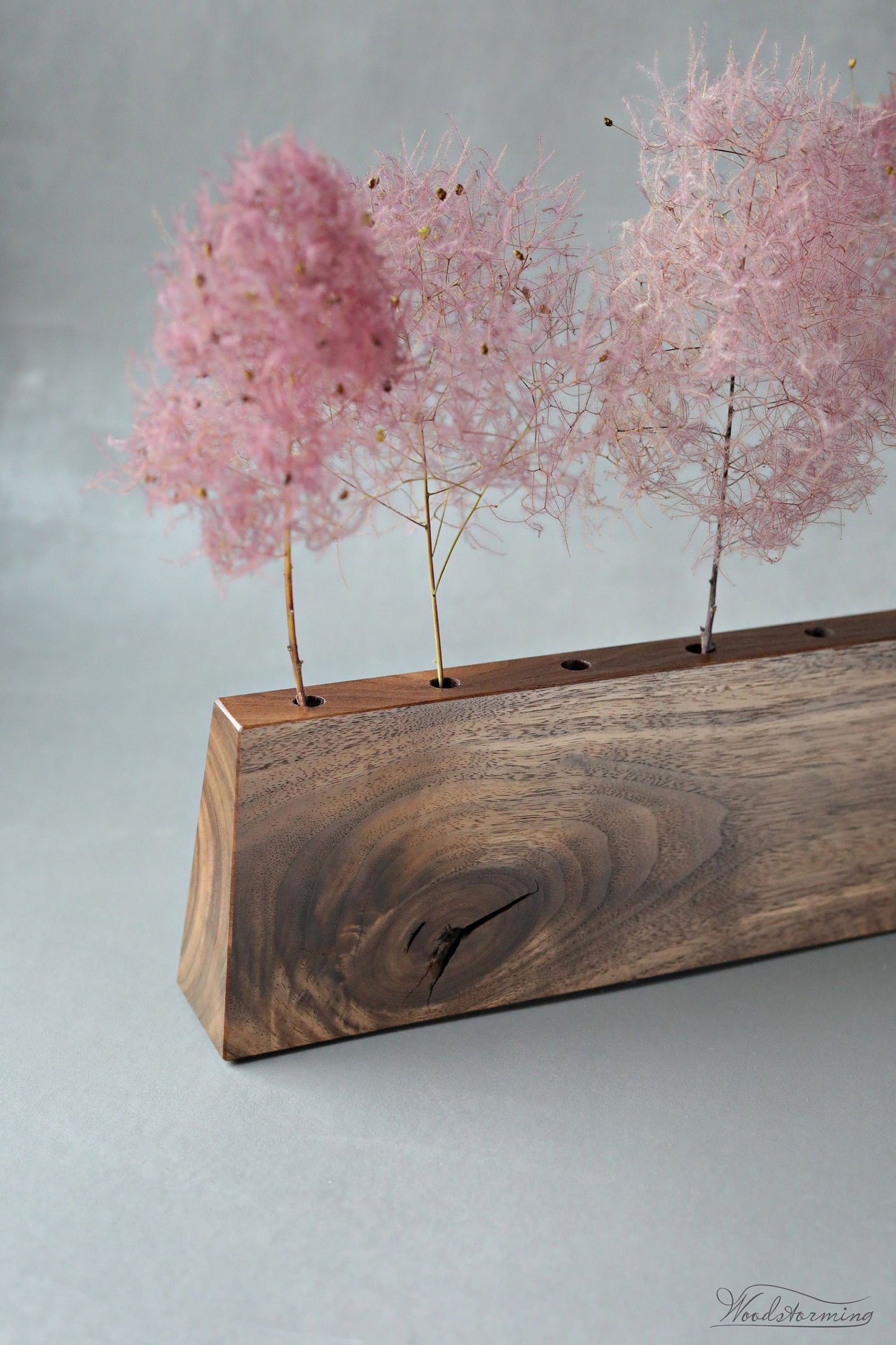 Wooden vase for interior decor, unique minimalist dry plants display