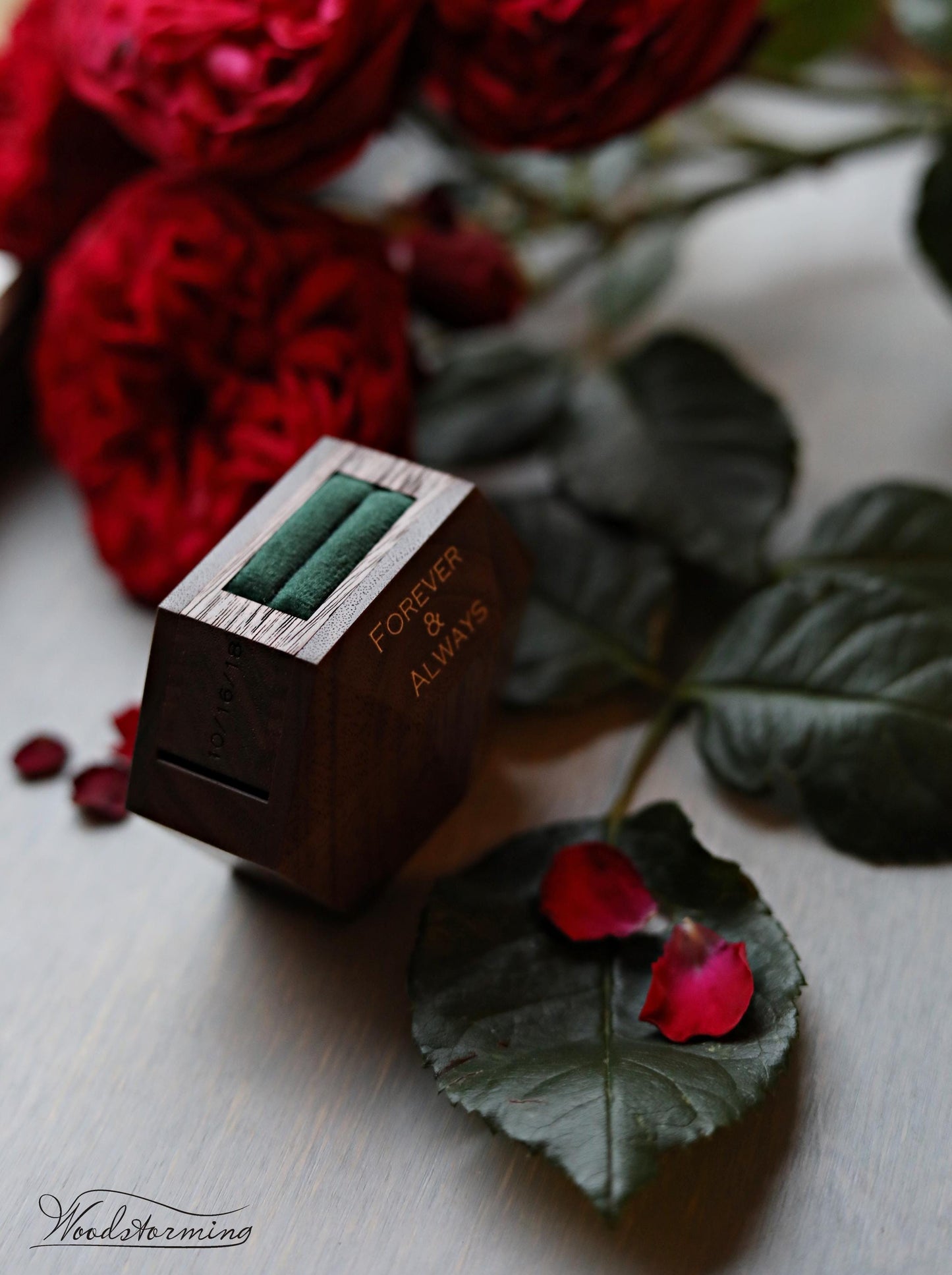 Unique handmade wooden rotating ring box - small ring display by Woodstorming