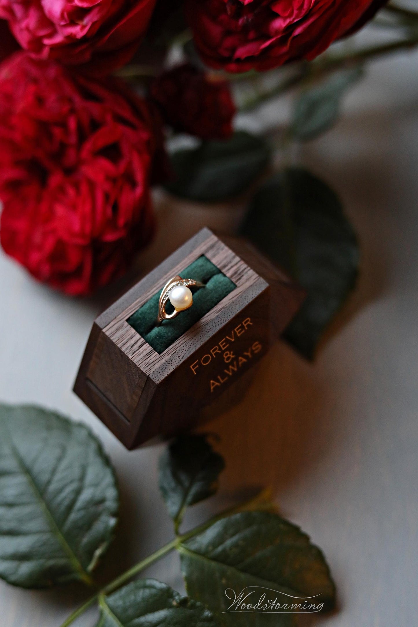 Unique handmade wooden rotating ring box - small ring display by Woodstorming